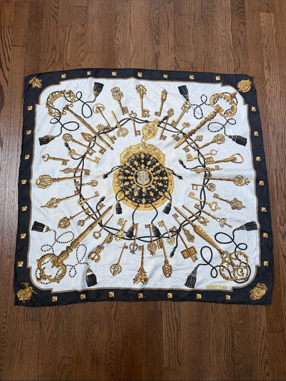 Hermes Les Cles 90 Silk Scarf - Stained